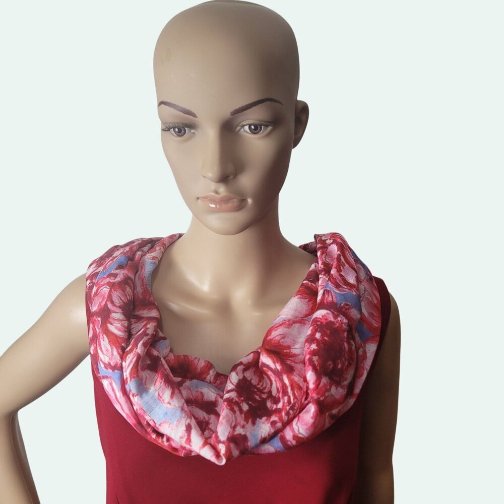 Floral Pattern Pink & Blue Lightweight Scarf Wrap For Women 72" Long x 26" Wide - Picture 12 of 16